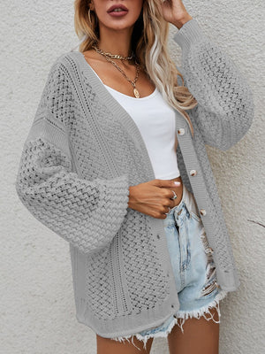 Glownestbest® | Openwork Button Front Cardigan eff84183502e4b52bcaae115bdbbb948-Max Glownestbest