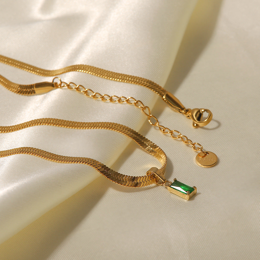 18K Gold Plated Green/White Baguette Zircon Pendant Necklace f0695d0d-7654-4c48-a779-6319415835da Artshiney