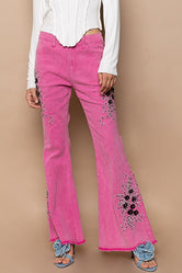 POL Raw Hem Embroidered Flare Pants Hot Pink f0699e21-3bf3-4568-bf33-603d665ca46d-Max Trendsi