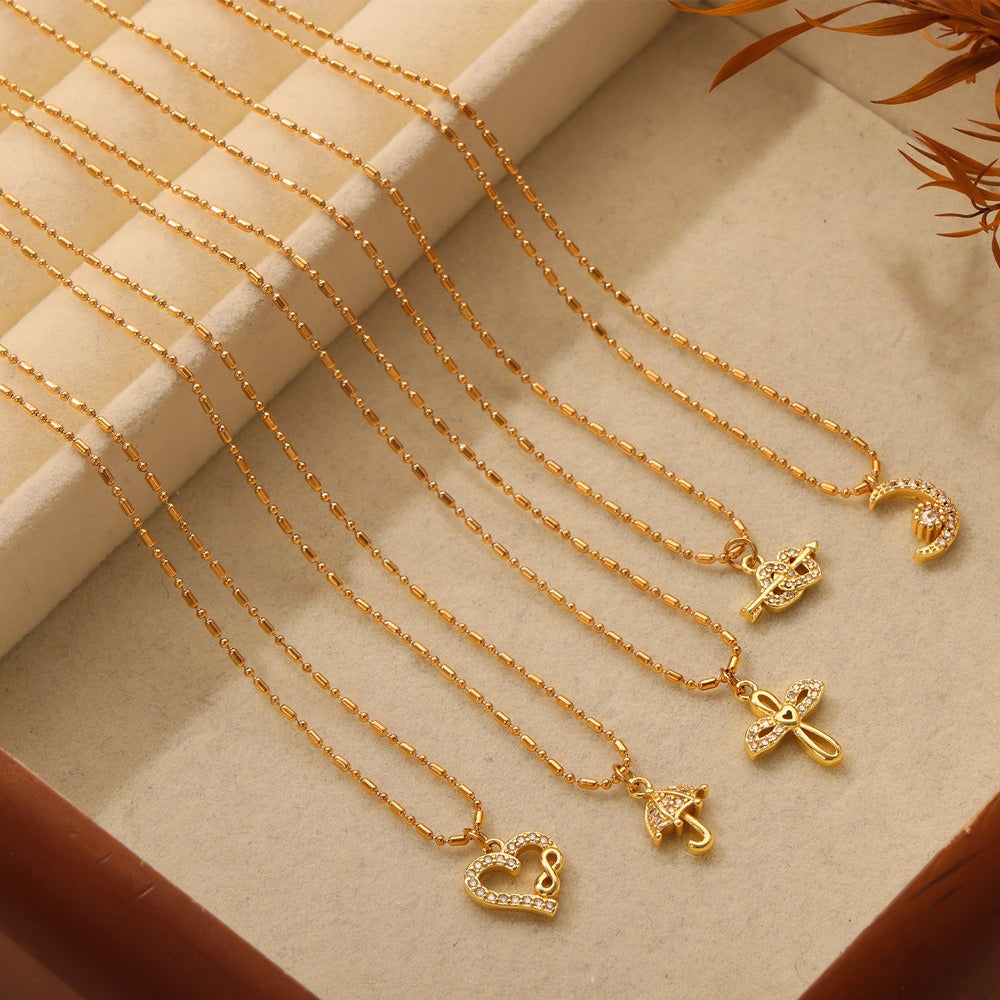 18K gold noble personality wings/hollow heart/arrow through the heart/umbrella/moon design light luxury style necklace f08e3f12-a08d-4463-b746-b9f63381342a Artshiney