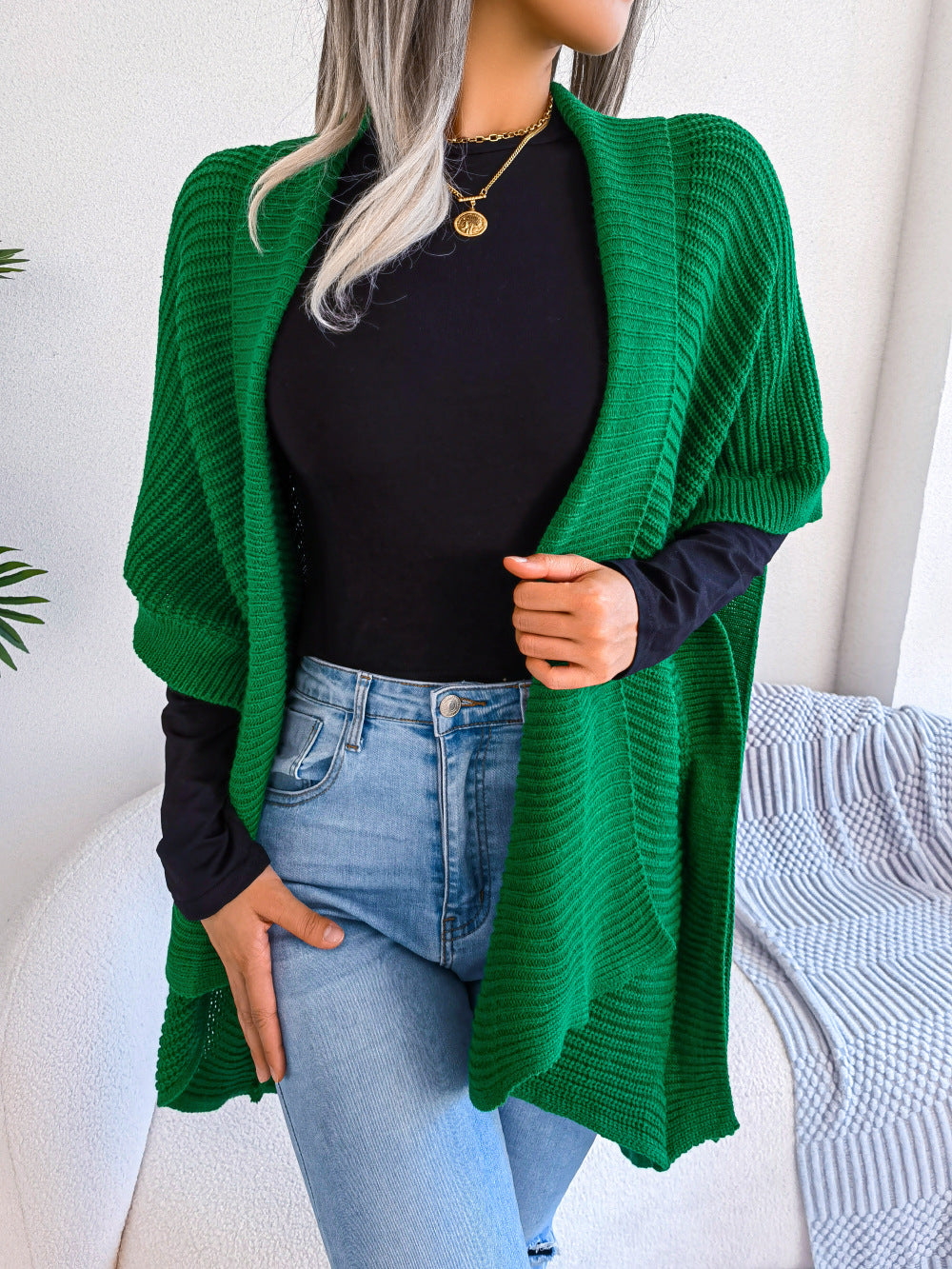 Glownestbest® | Horizontal Ribbing Open Front Slit Cardigan f0a7002561184b16a2f4260820530ac1-Max Glownestbest