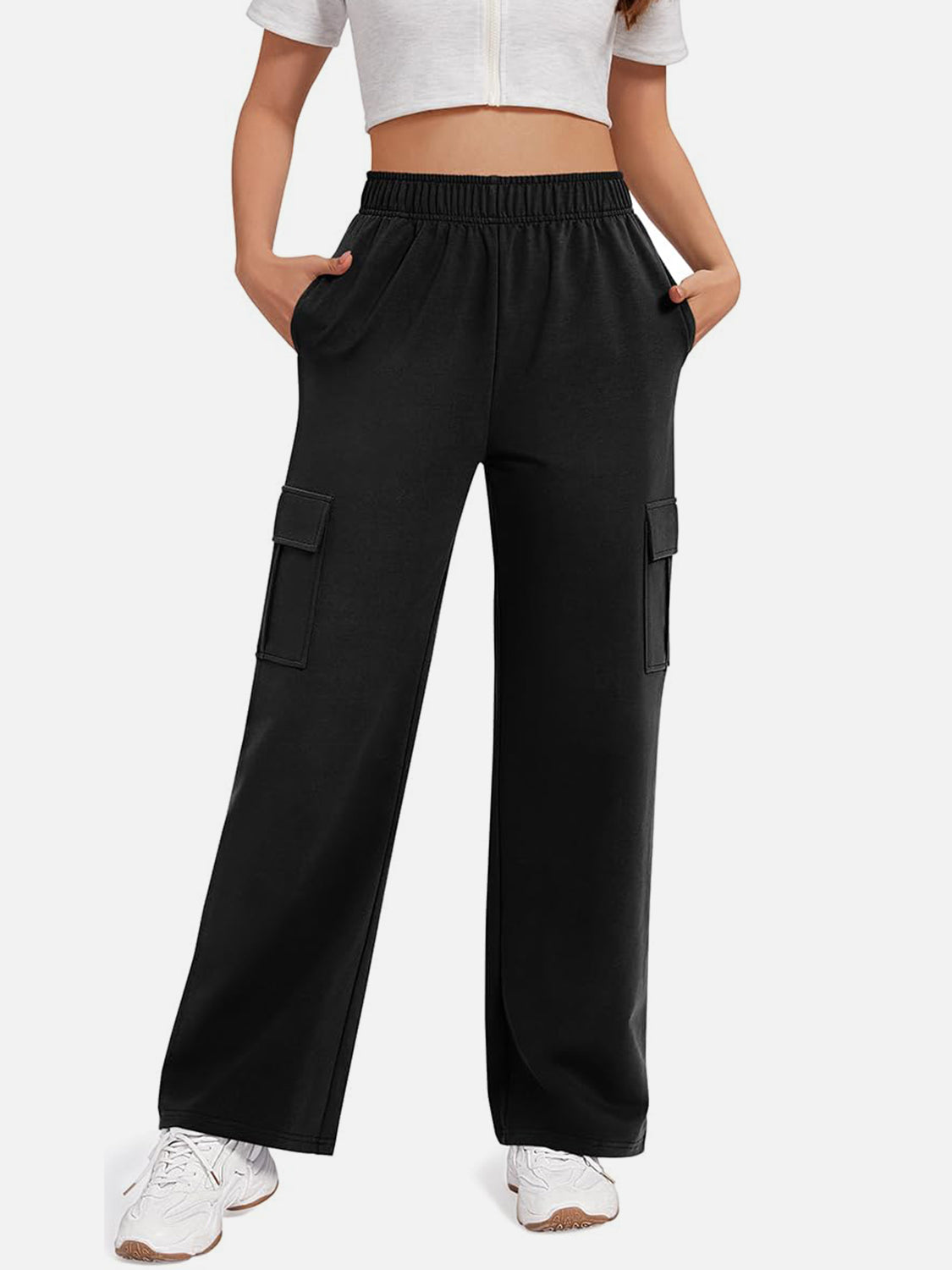 Pocketed High Waist Pants Black f0e7caed-fd47-41fa-8e0b-d7e19b987fba-Max Trendsi