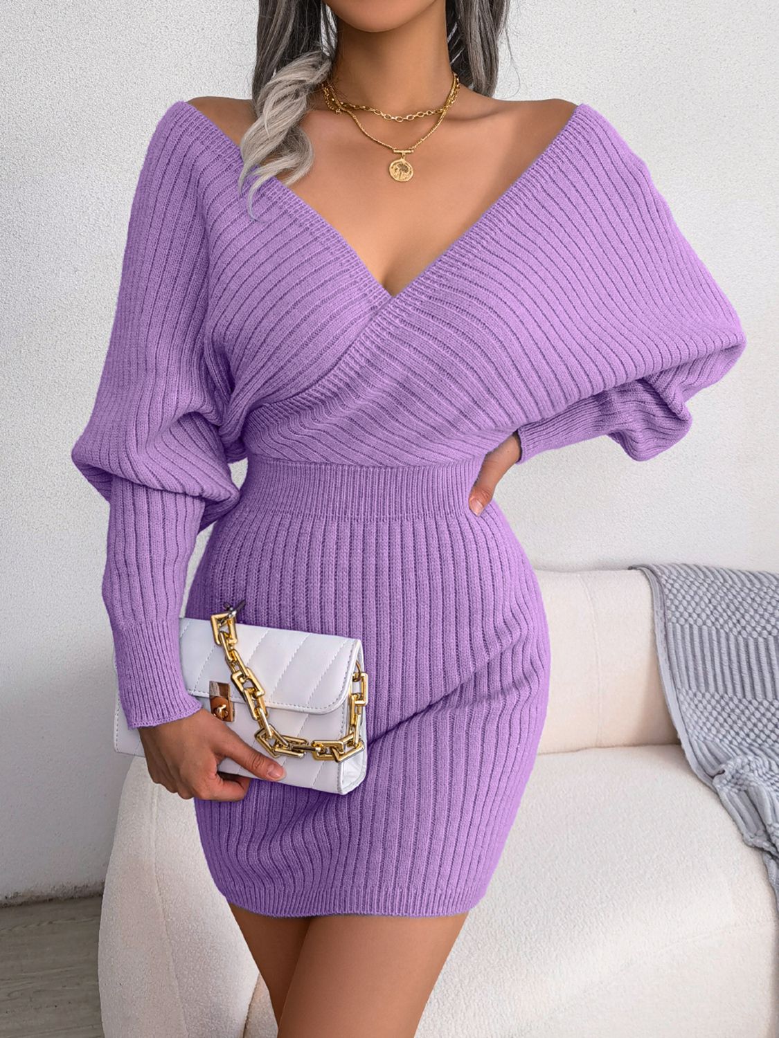 Rib-Knit Dolman Sleeve Sweater Dress f1359d9a339a42a396722174a669b79a-Max Glownestbest