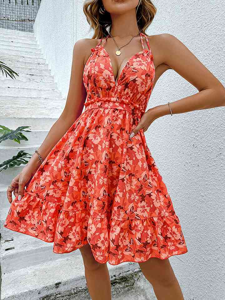Honey Floral Halter Neck Backless Dress Orange-Red f166117dde85435b93a3696f5bc131f6-Min Glownestbest
