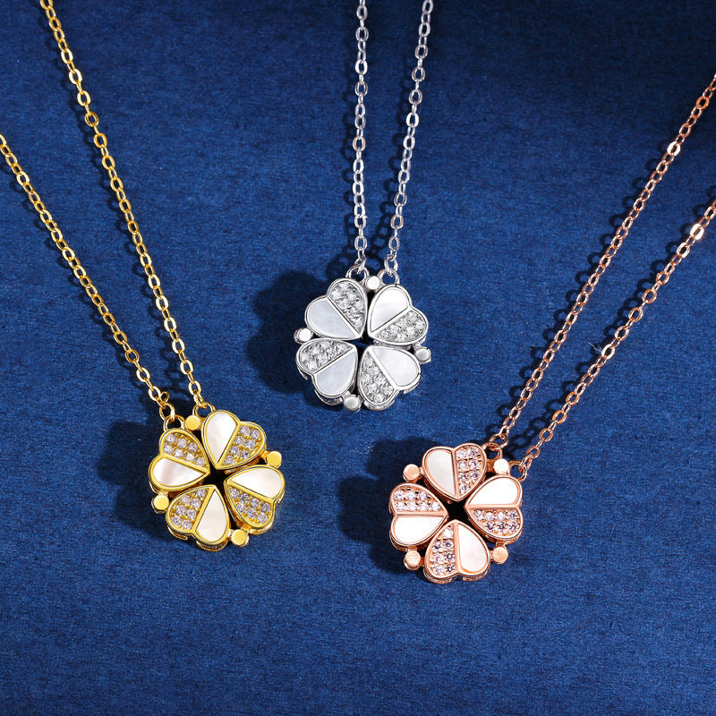 S925 silver light luxury fashion four-leaf clover inlaid with gemstones and diamonds a two-wear design necklace f1809357-5b41-4802-9e4c-12c9bd082ca3 Artshiney