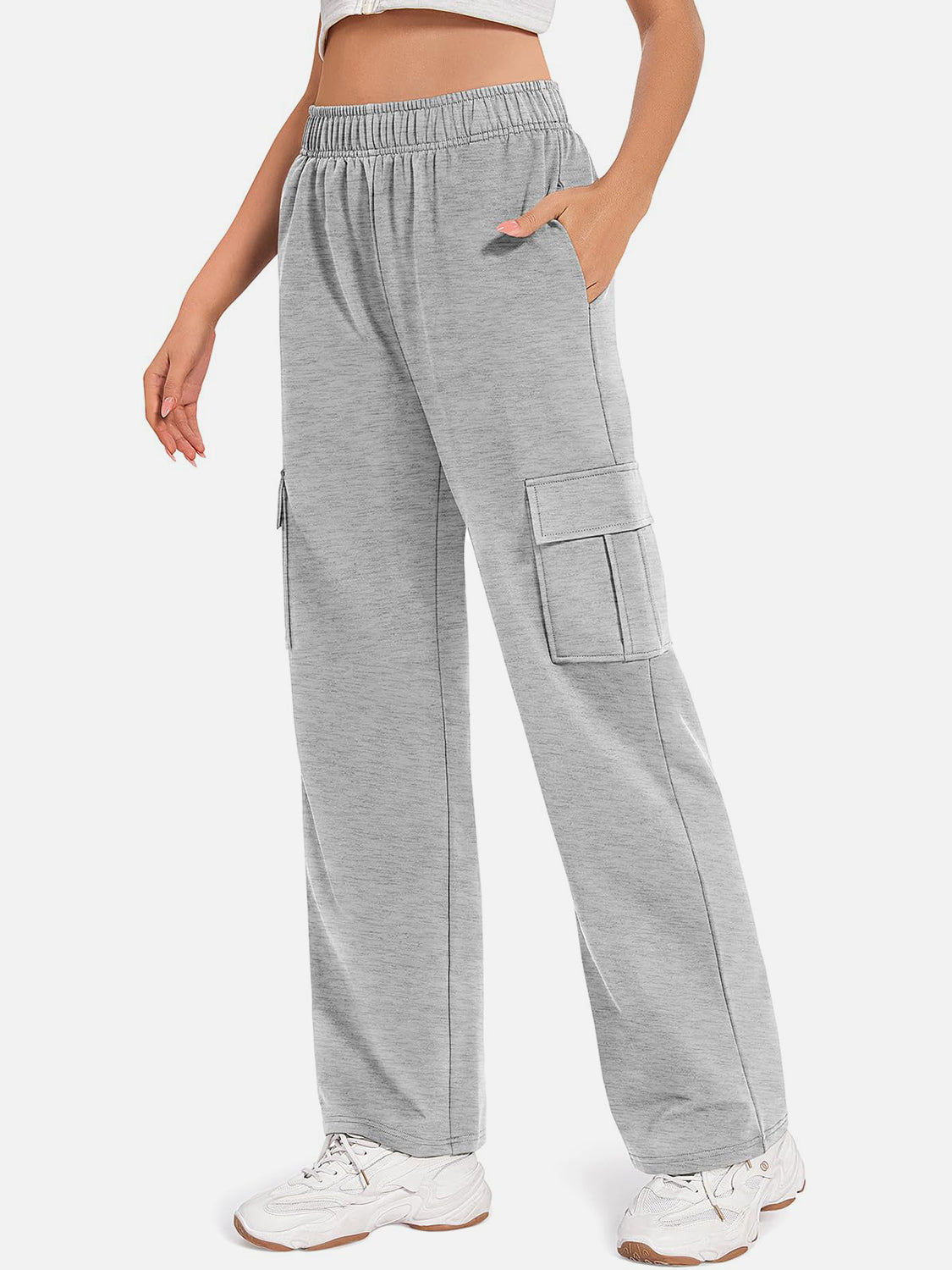 Pocketed High Waist Pants Gray f1cc844a-7882-4de9-ac51-90a7217c6a2c-Max Trendsi