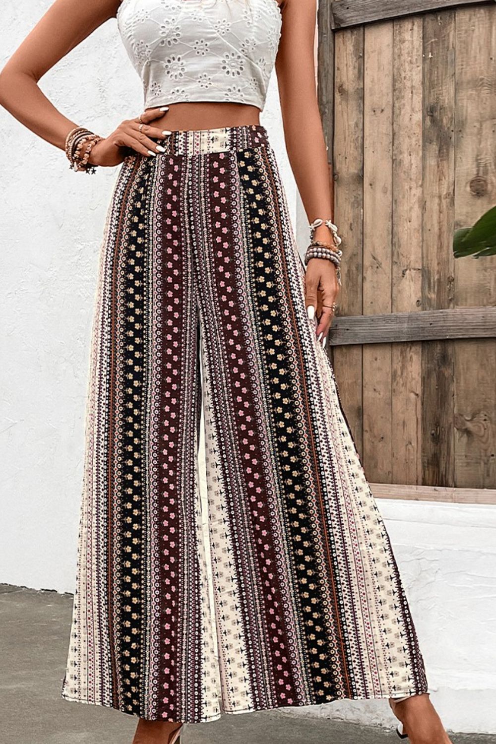 Shiny Floral High Waist Wide Leg Pants f1e76c049c9944449b1fcda4de062ab5-Max Trendsi
