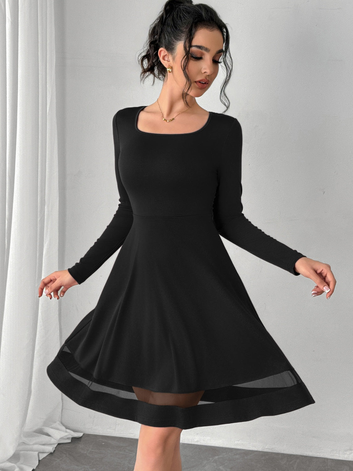 Square Neck Long Sleeve Mini Dress f21a5c77-988e-4373-8cdc-bc91fd6943be-Max Glownestbest