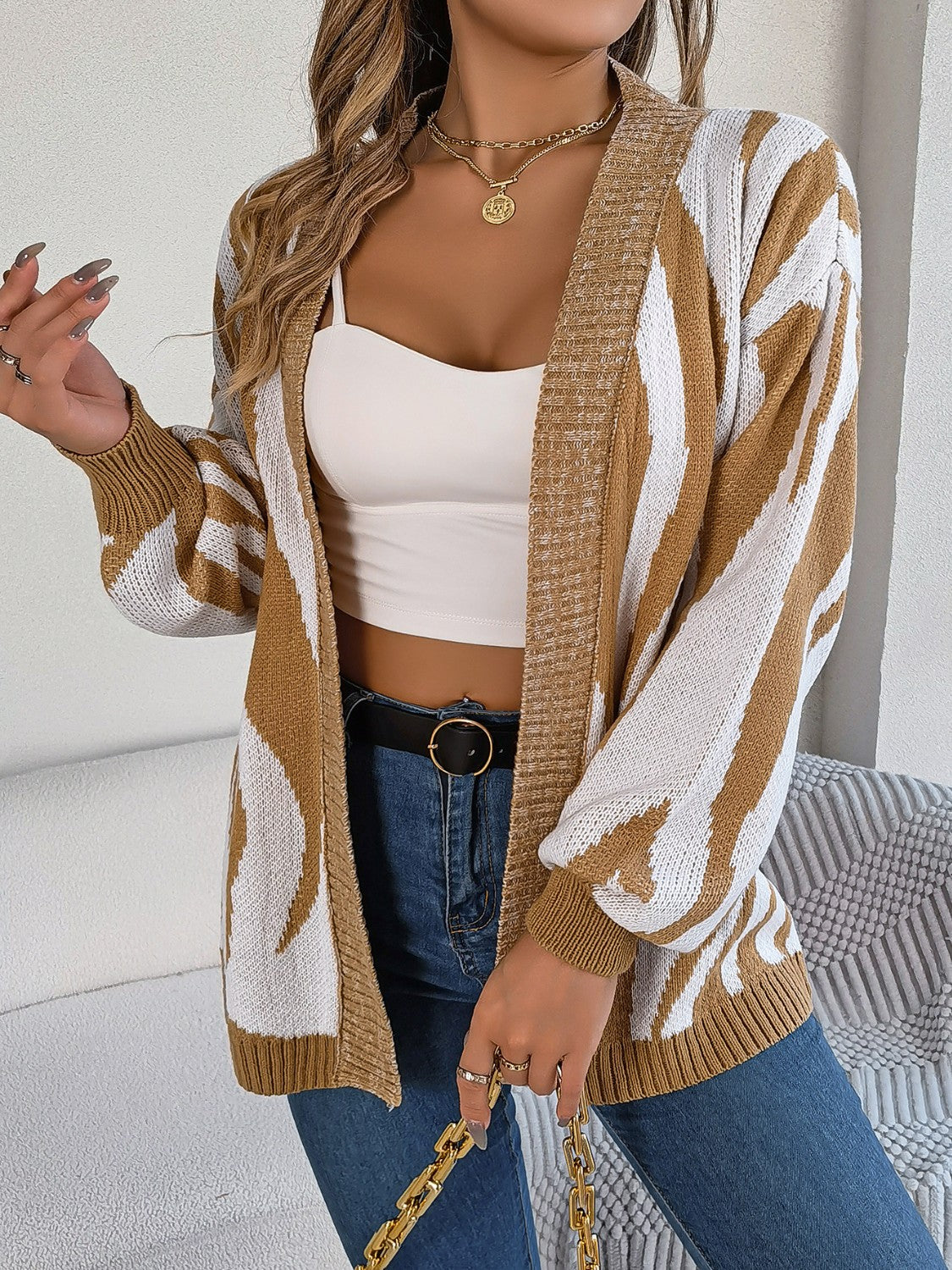 Open Front Animal Print Cardigan Tan f23853697c4d4587a8f6729d118fd16d-Max Glownestbest