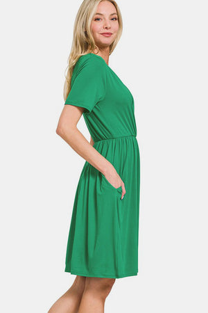 Zenana Surplice Short Sleeve Brushed DTY Dress f25d5530-db0d-44c2-8db8-6f3fd7799153-Max Trendsi