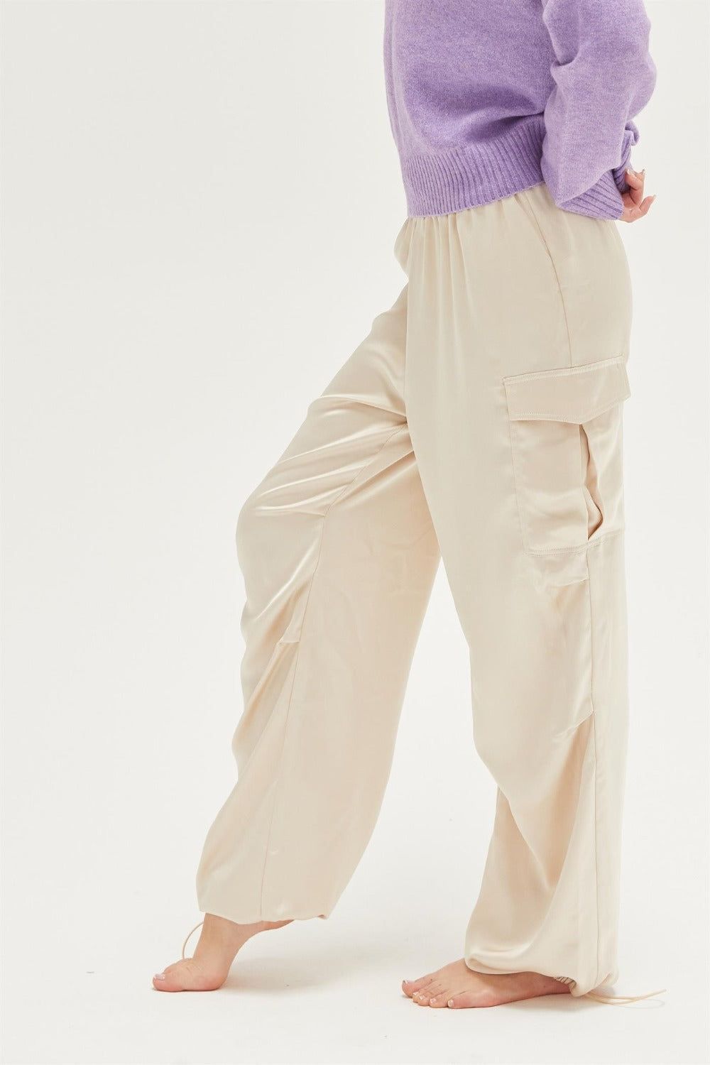 HYFVE Approach Satin Drawstring Hem Cargo Pants f2cff5e5-7e2c-4369-bba5-e793a1f53396-Max Trendsi