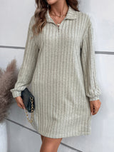 Ribbed Collared Neck Long Sleeve Dress Gray f2db4d1b-3473-4052-a247-06a067748f56-Max Glownestbest