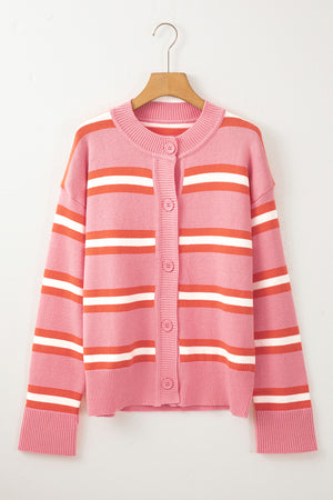 Striped Button Down Long Sleeve Cardigan f2dddfc529444c7088eb8e27aef6532d-Max Glownestbest