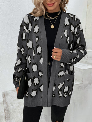 Leopard Open Front Dropped Shoulder Cardigan Dark Gray f2e51a56-b175-47a9-b148-591d00e3d4a6-Max Glownestbest