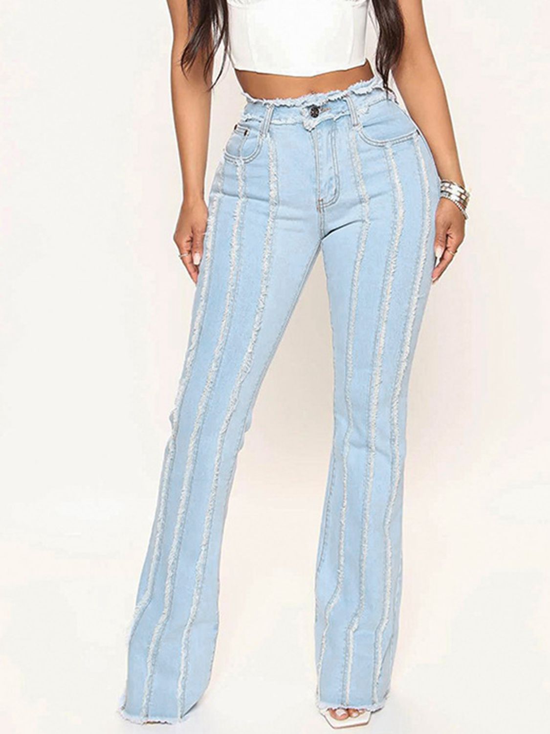 Striped Raw Hem Jeans f2ec98a7dfc040bdba358ca318e88ef3-Max Trendsi