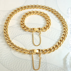 18K Gold Thick Chain Hip Hop Tassel Necklace Bracelet Set f3251d2e-2336-4340-b7af-03686b2fcc6a Artshiney