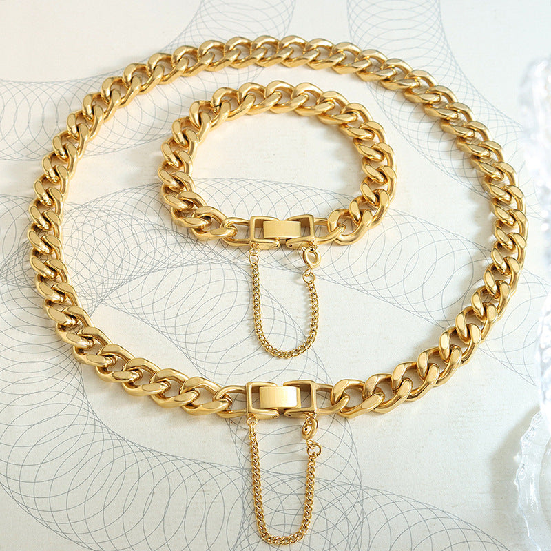 18K Gold Thick Chain Hip Hop Tassel Necklace Bracelet Set f3251d2e-2336-4340-b7af-03686b2fcc6a Artshiney