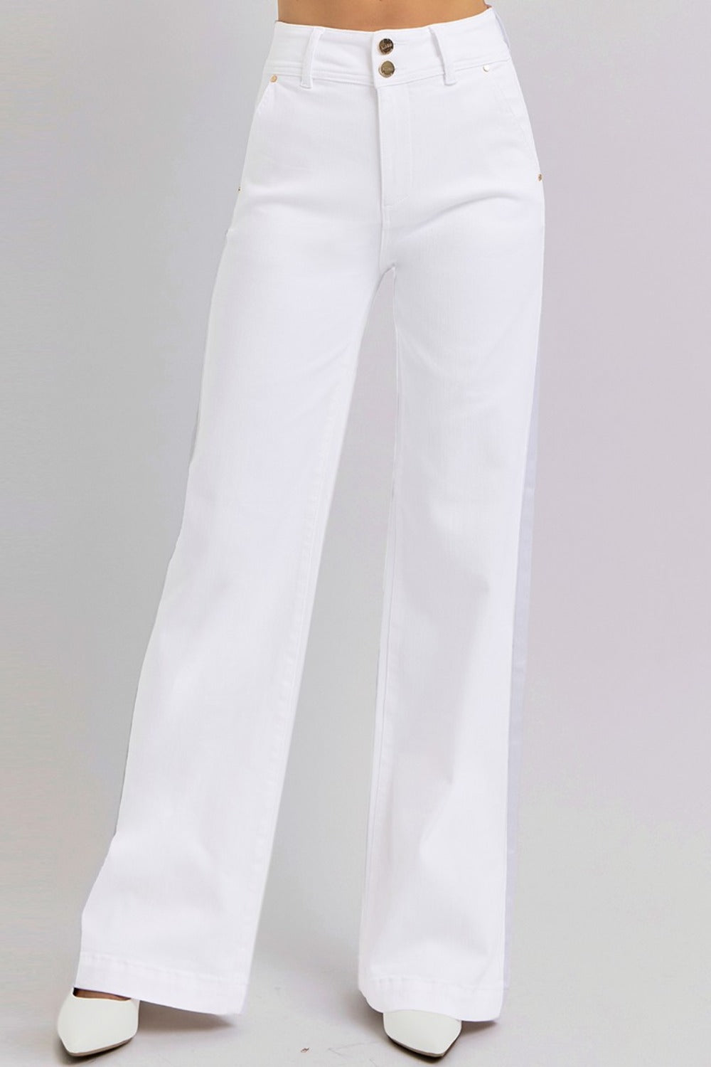 RISEN Full Size Tummy Control Double Button Wide Leg Jeans White f3290be9-ae32-42b1-924d-fbf9153c8423-Max Trendsi