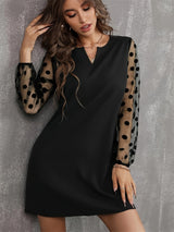 Polka Dot Notched Long Sleeve Dress Black f33587c8-1468-4b7f-a213-0ee858b3778a-Max Glownestbest
