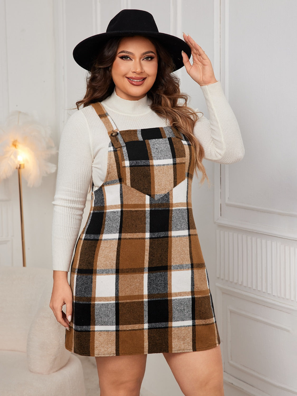 Honey Plus Size Plaid Wide Strap Overall Dress f3385cb7-8519-4cb2-af20-9943071727cf-Max Glownestbest