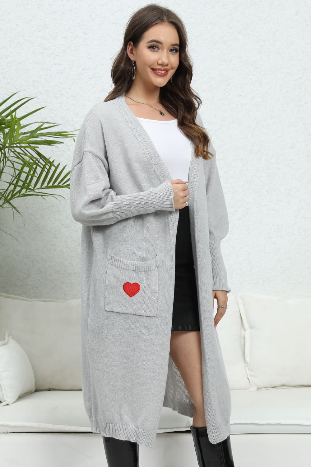 Lantern Sleeve Open Front Pocketed Cardigan f37b60620b0a439b9d139e28bf5c3193-Max Glownestbest