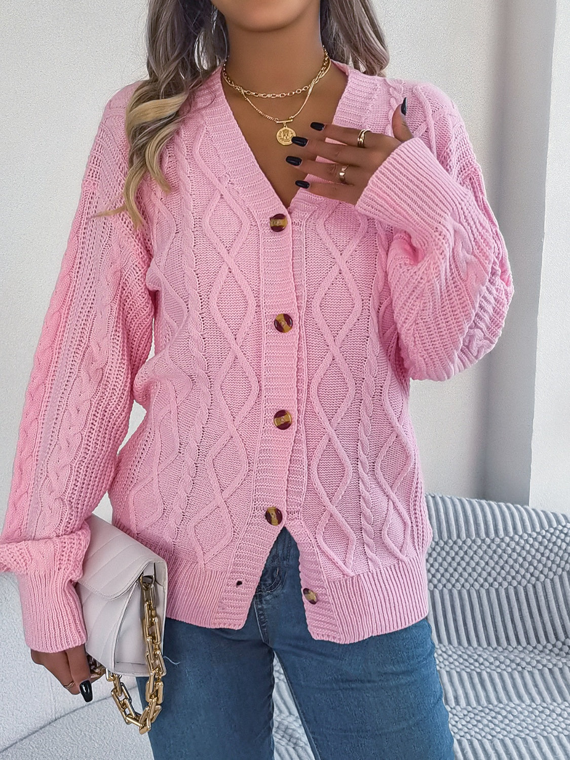 Cable-Knit Long Sleeve Cardigan f3860487-a27b-442d-8fe6-91f65e6b47a5-Max Glownestbest