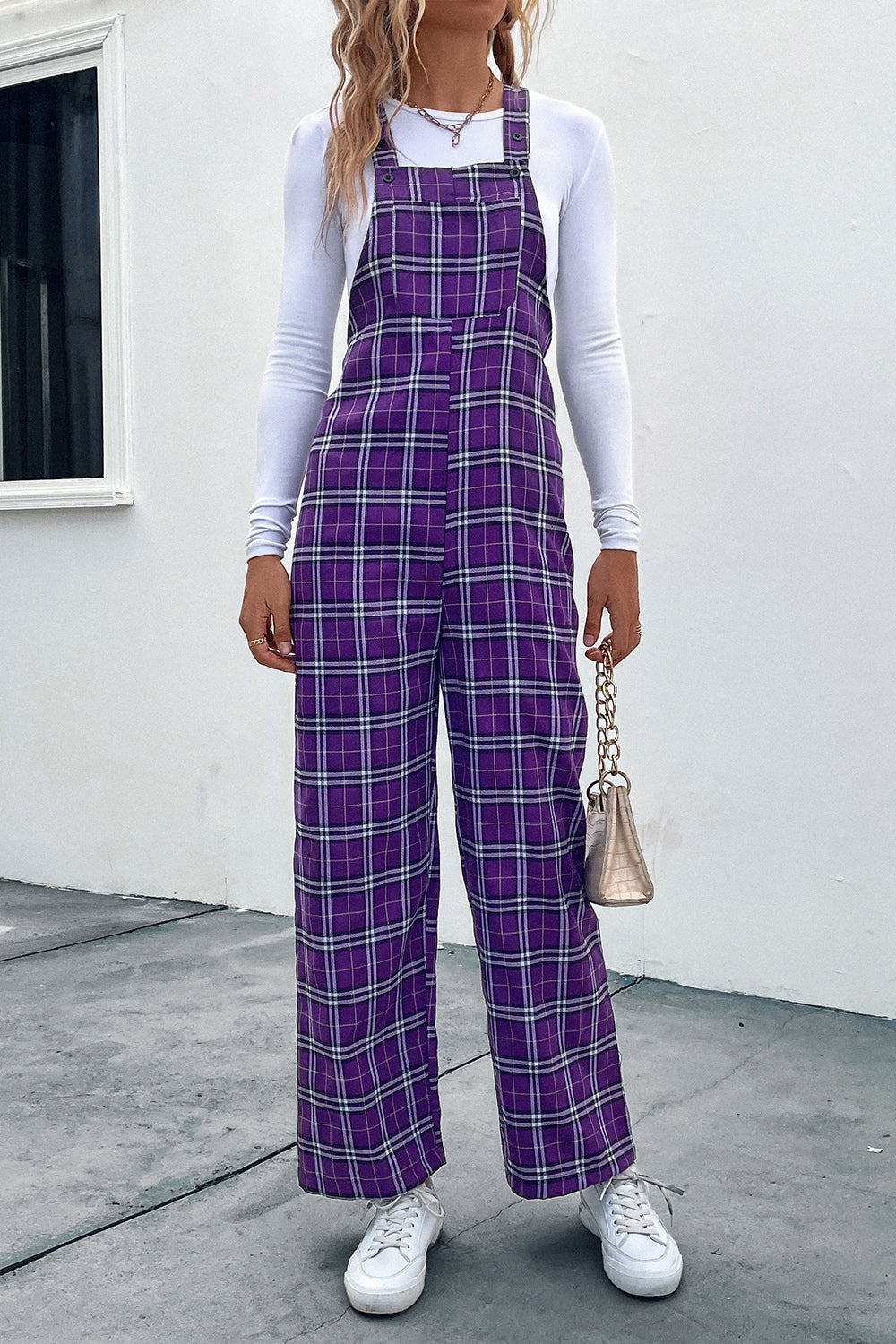 Perfee Plaid Straight Leg Overalls Vivid Violet f3eab85a0ea24148bece20382dceda8c-Max Trendsi