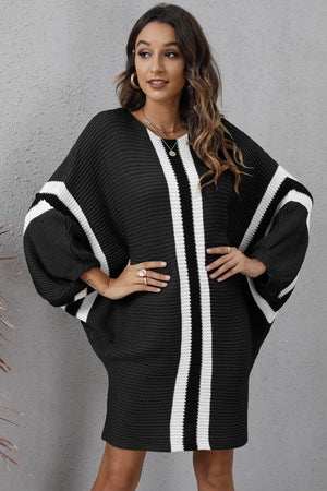 Ribbed Round Neck Long Sleeve Sweater Dress f4138c4ce79e459abc41048a14264082-Max Glownestbest