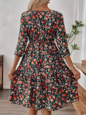 Frill Floral Round Neck Dress f415bafb-da68-43d2-997f-33b103f355eb-Max Glownestbest