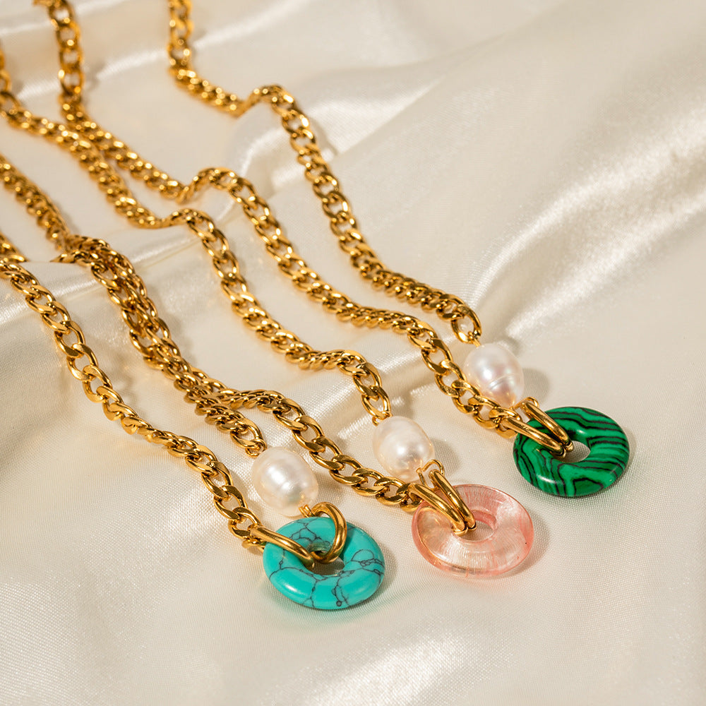 18K Gold Fashion Personality Cuban Chain with Natural Stone Ring Design Pendant Necklace f500ffff-c77e-4eec-bf0e-f5838f471ce0 Artshiney