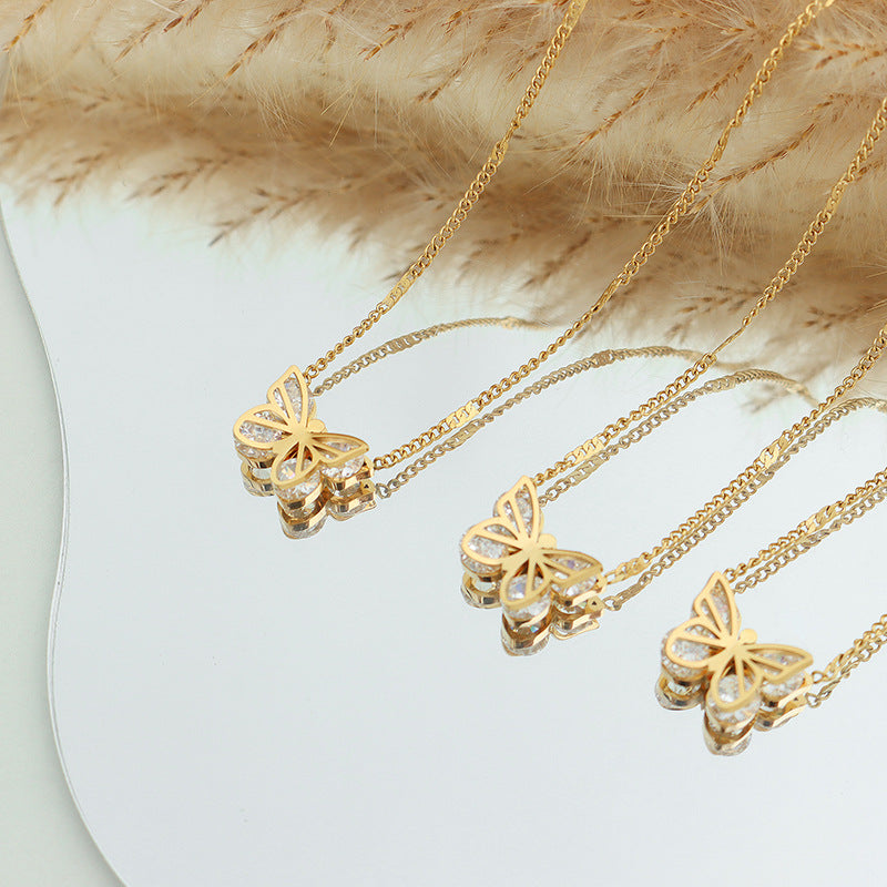18K Gold Fashionable Hammer Design Butterfly All-Match Necklace f563773b-b4ad-4efb-abc0-192a074c1eeb Artshiney