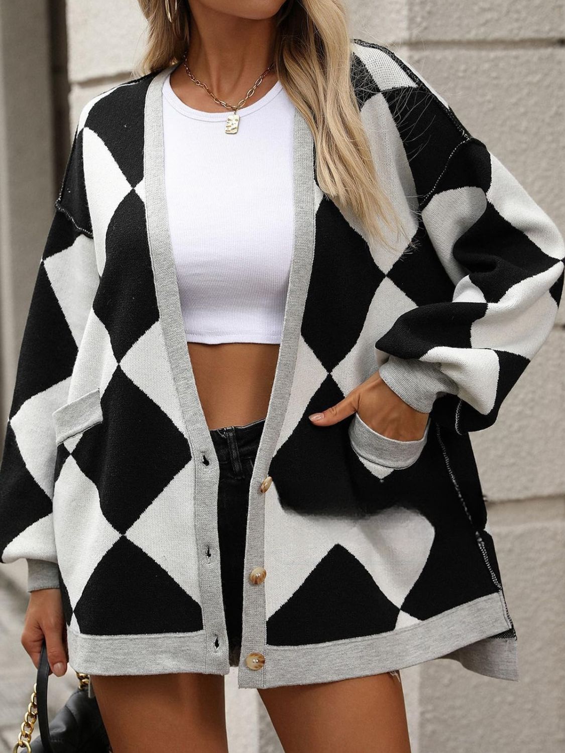 Color Block Button Down Long Sleeve Cardigan Black f5bc767e-3ca6-4899-8797-18bfb9dad3db-Max Glownestbest