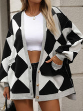 Color Block Button Down Long Sleeve Cardigan Black f5bc767e-3ca6-4899-8797-18bfb9dad3db-Max Glownestbest