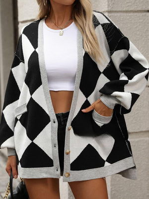 Color Block Button Down Long Sleeve Cardigan Black f5bc767e-3ca6-4899-8797-18bfb9dad3db-Max Glownestbest