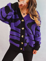 Contrast Button Up Long Sleeve Cardigan Purple One Size f61ae91f-2645-4dc5-9649-3ba416b4ed9b-Max Glownestbest