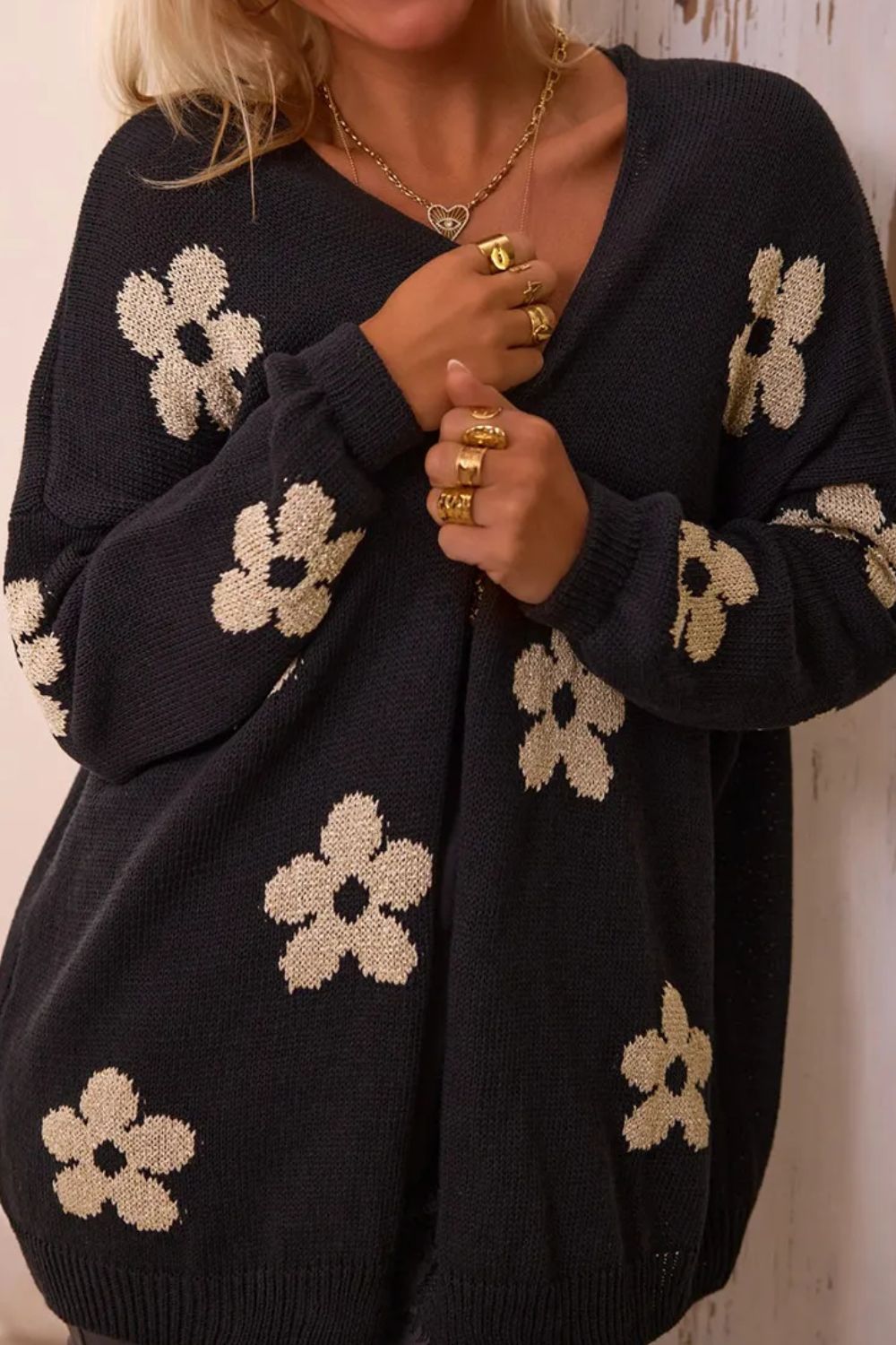 Flower Open Front Long Sleeve Cardigan f61f65b0-f3c3-4bf3-bf3b-f9b98a4b3b8f-Max Glownestbest