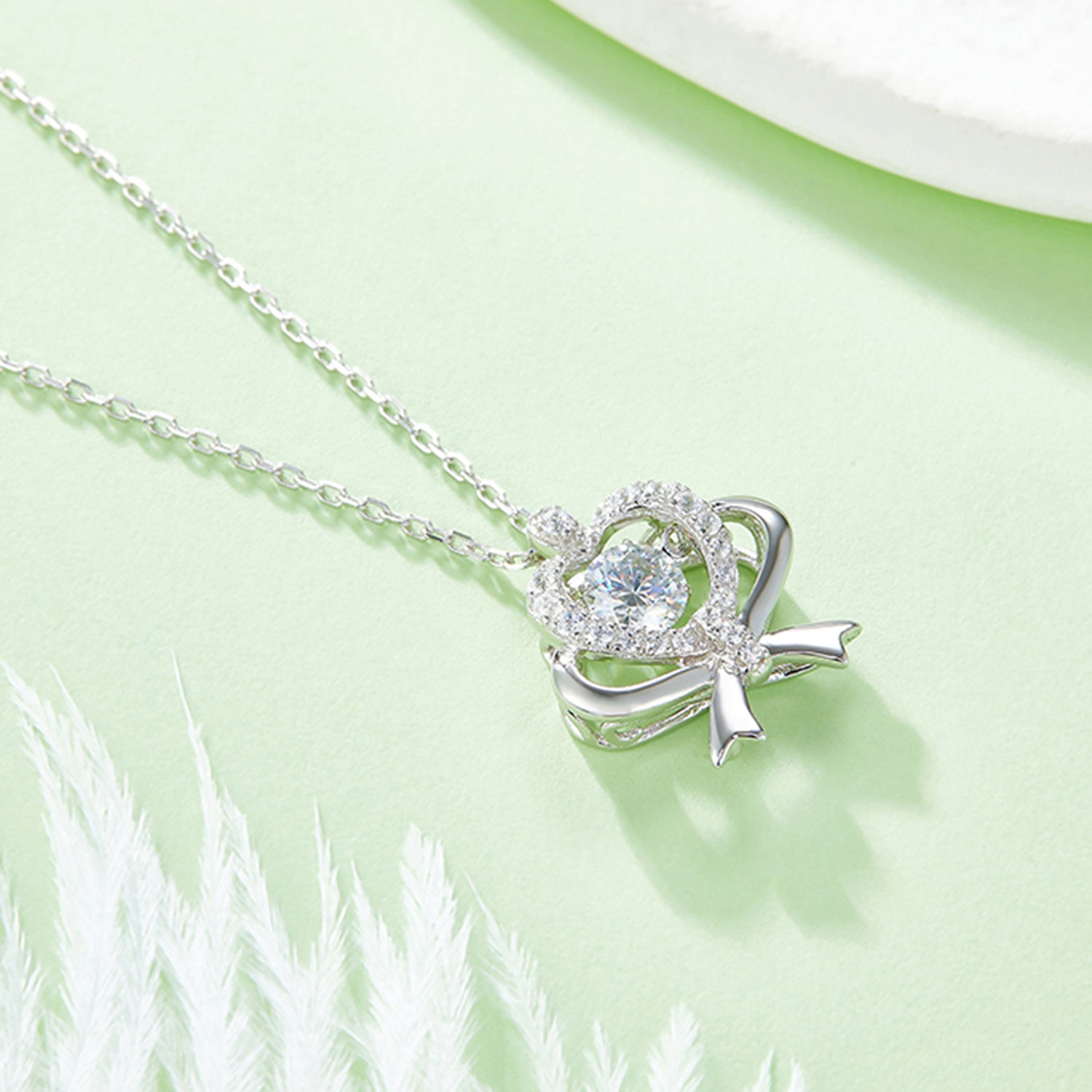 Moissanite 925 Sterling Silver Bow & Heart Necklace f627eab6-7cf6-4707-8794-7a4099c21842-Max Trendsi
