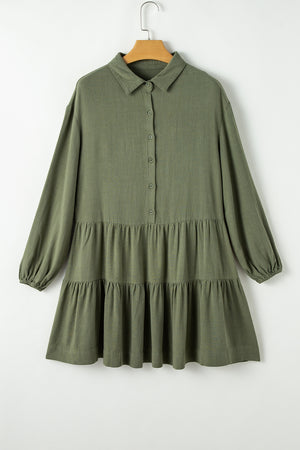 Tiered Collared Neck Balloon Sleeve Shirt Dress f642cef800854d69bf3de83ccdd7d79a-Max Glownestbest