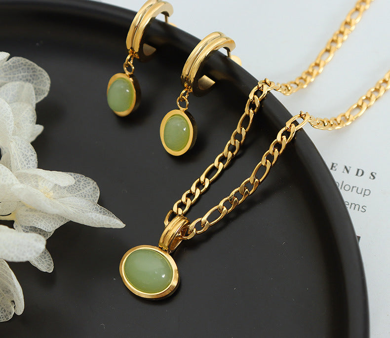 18K gold noble and light luxury gem-set design necklace and earrings set f64756c8-2a0e-42e4-bcab-aedc60961b43 Artshiney