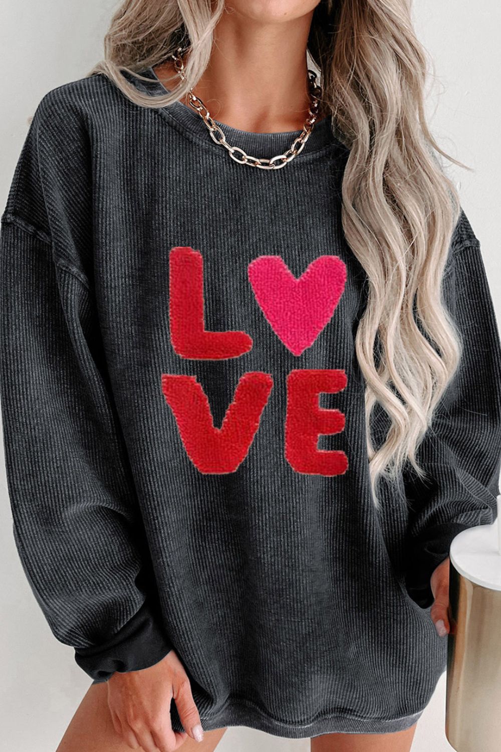 Valentine’s Day LOVE Round Neck Long Sleeve Sweatshirt f655f17e-988d-4236-ba49-45344a8459a1-Max Glownestbest
