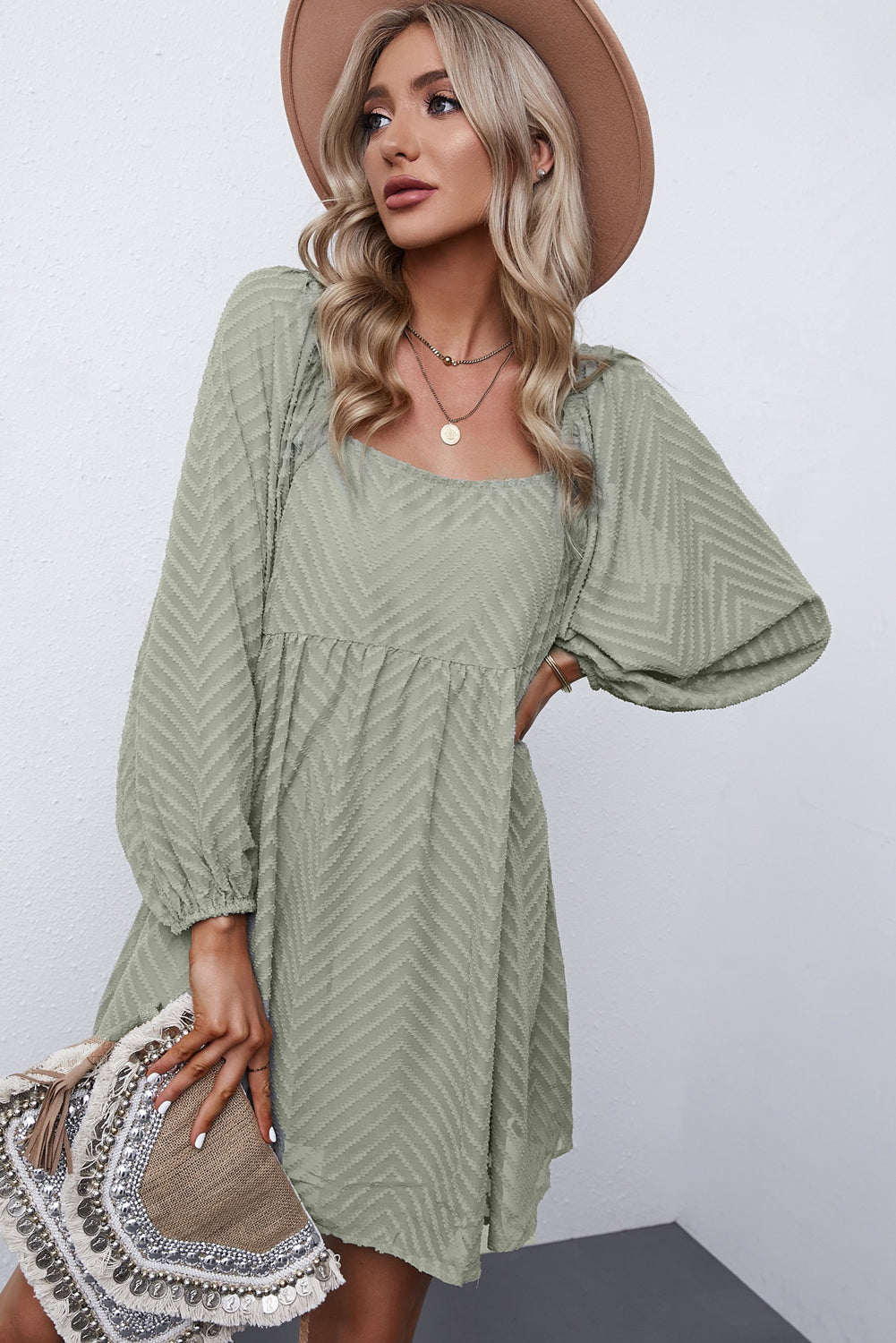 Textured Square Neck Mini Dress f65f88cab94e486c90f41fae91b25e15-Max Glownestbest