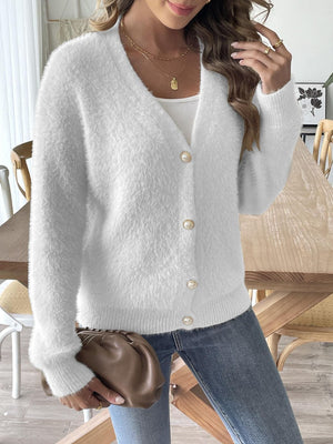 Button Up V-Neck Long Sleeve Cardigan f665e67b-0ece-4d76-b90b-913f7b82848c-Max Glownestbest