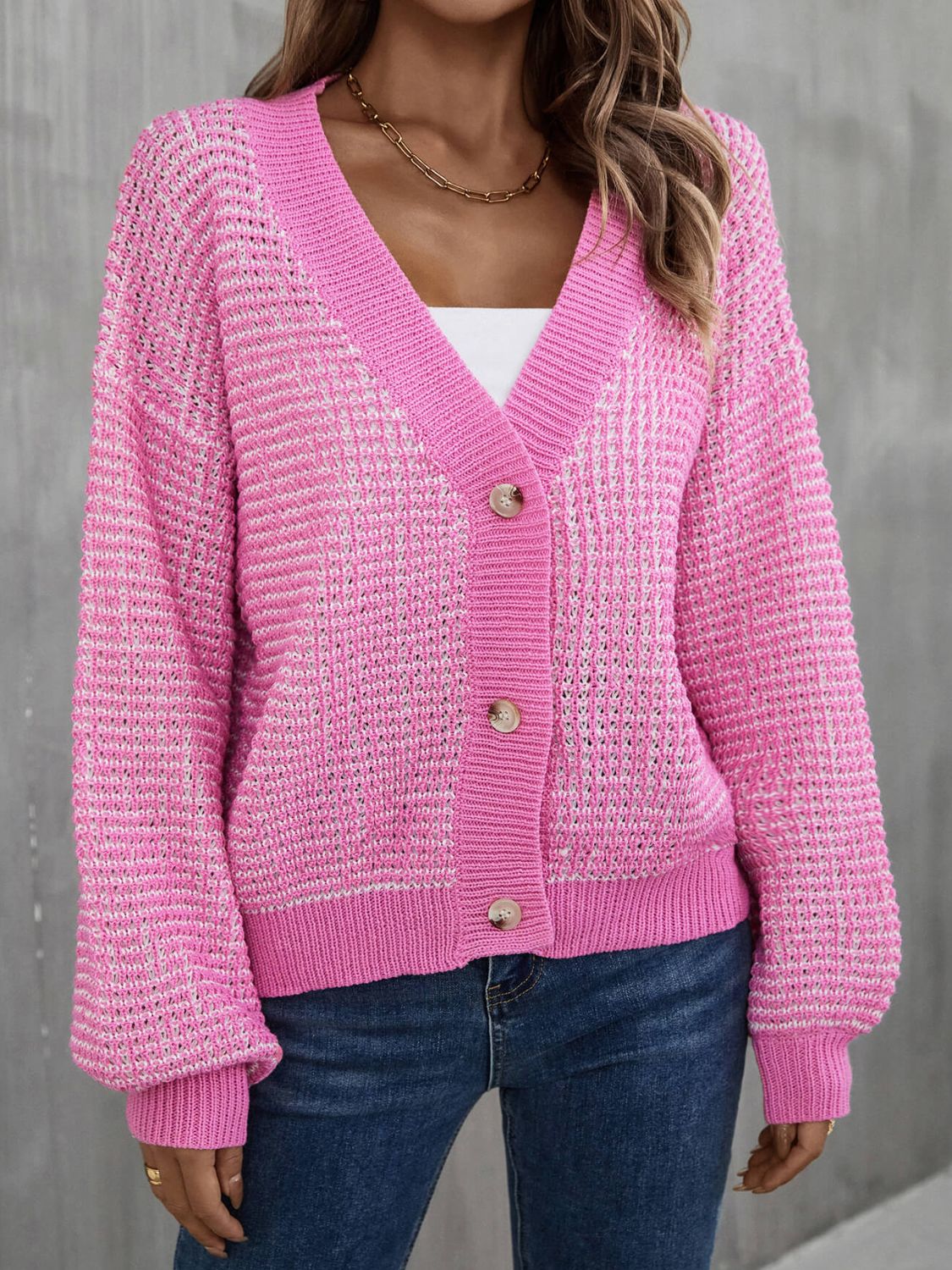 Angel Wings Heathered Lantern Sleeve Cardigan Pink f6662367b46c4133b34dcadc64adf06a-Max Glownestbest