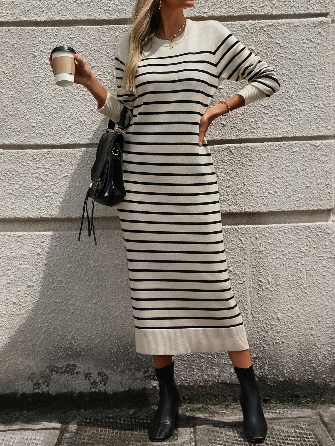 Striped Round Neck Long Sleeve Dress f6862ff9-b47e-4e84-838c-263f025b2eae-Max Glownestbest