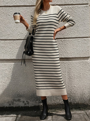 Striped Round Neck Long Sleeve Dress f6862ff9-b47e-4e84-838c-263f025b2eae-Max Glownestbest