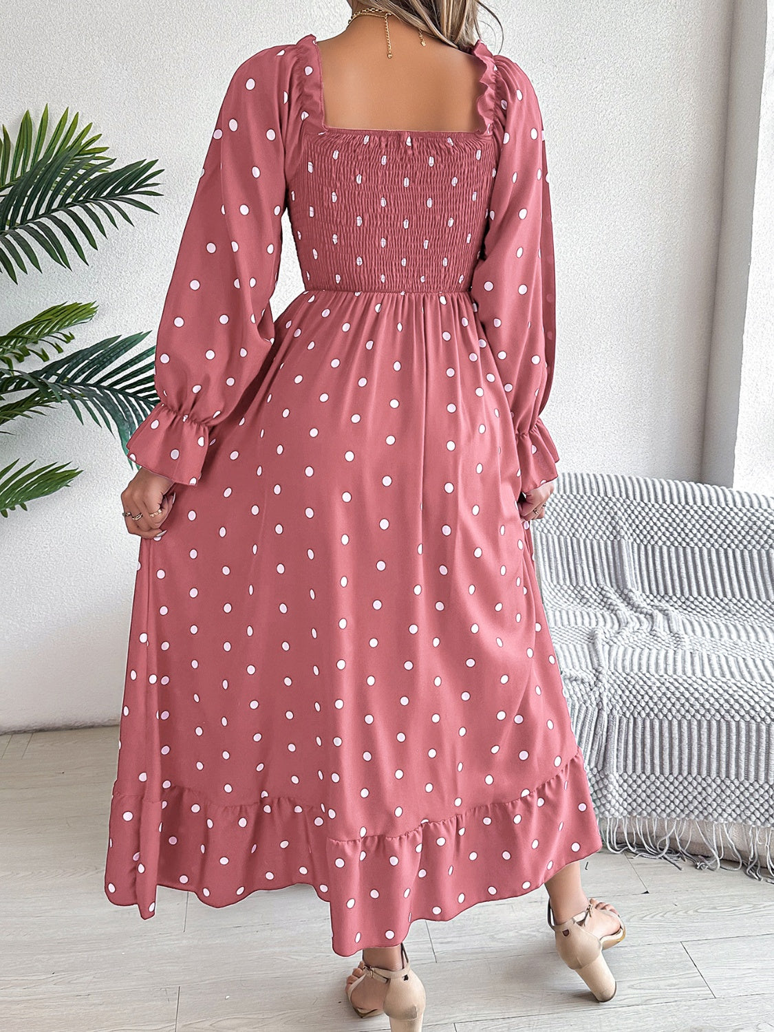 Polka Dot Flounce Sleeve Midi Dress f6ac50e2-c9d4-484d-9ab4-b8789c527941-Max Glownestbest