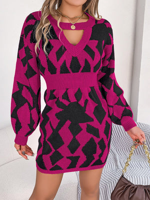 Contrast Round Neck Cutout Long Sleeve Mini Sweater Dress f713a1ba4ba441e1afff5e8df4b0db4a-Max Glownestbest