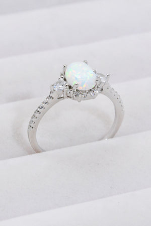925 Sterling Silver Platinum-Plated Opal Ring f84fd84713e14d8c871592713c43efe2-Max Trendsi