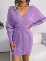 Rib-Knit Dolman Sleeve Sweater Dress Heliotrope Purple f853c598d9084f4bacc814a2b7df655d-Max Glownestbest