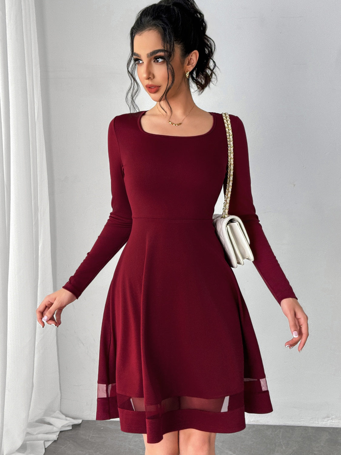 Square Neck Long Sleeve Mini Dress f85c9759-91a7-4804-a2b9-e2dbde9b05f0-Max Glownestbest